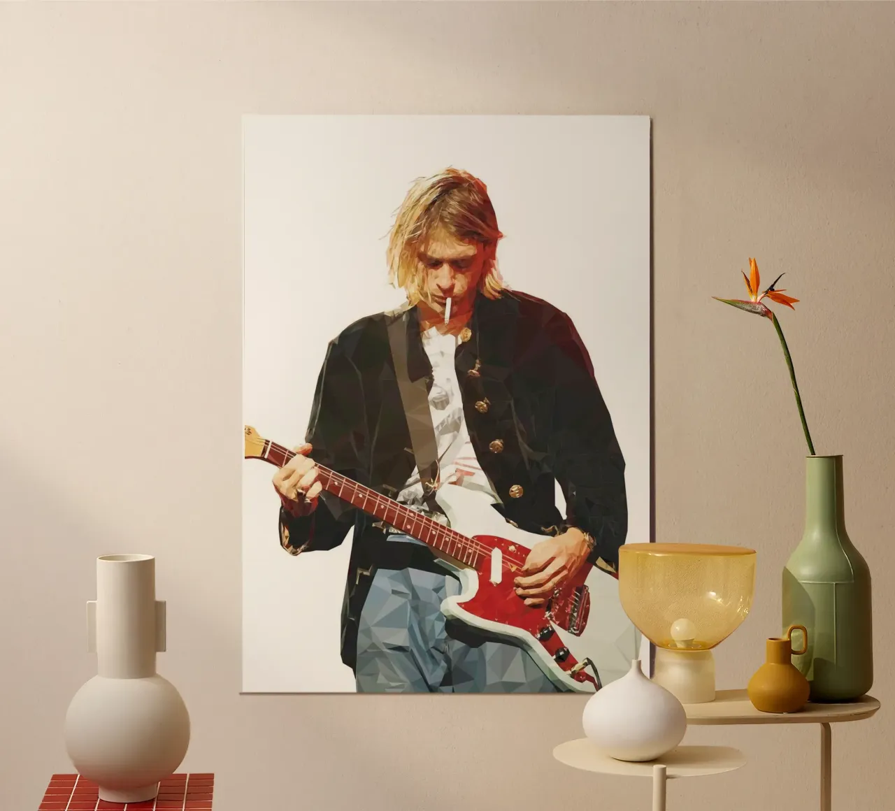 Kurt Cobain Play Guitar and Smoking carta hahnemühle da avissta