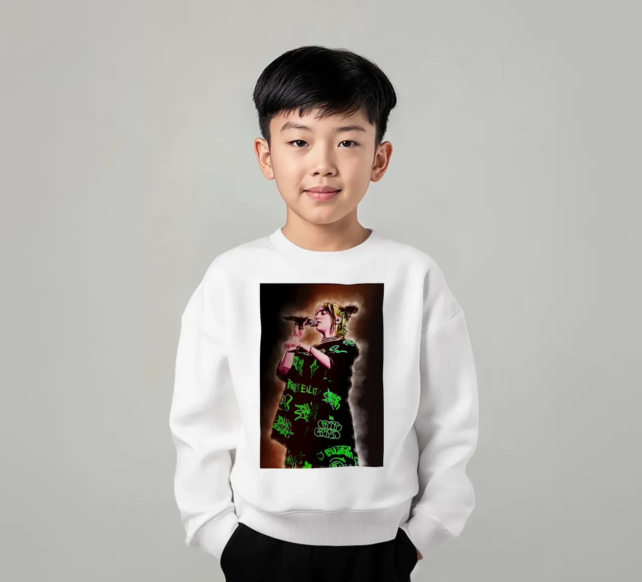 Art of Billie Eilish kids sweatshirt by neonartroom