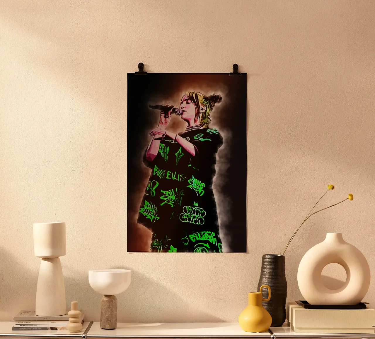 Arte di Billie Eilish poster con telaio in legno da neonartroom