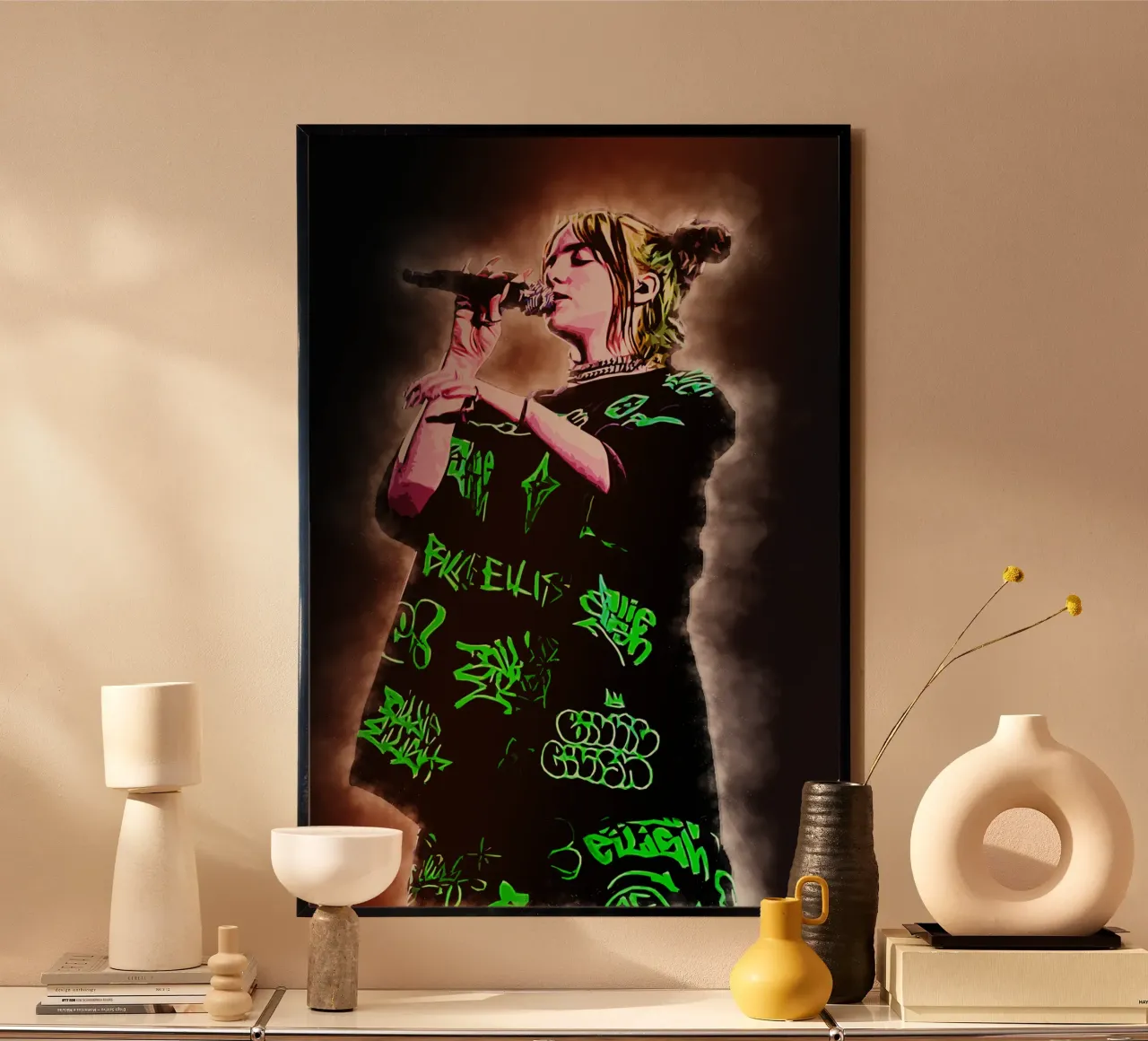 Arte di Billie Eilish poster con telaio in legno da neonartroom