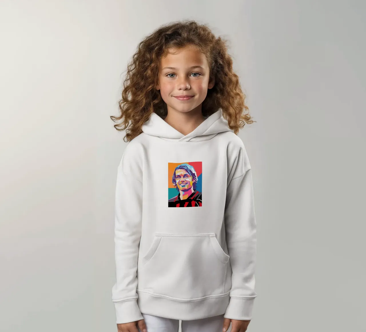 Paolo Maldini pop art portrait felpa bambino con cappuccio da Hantamrata