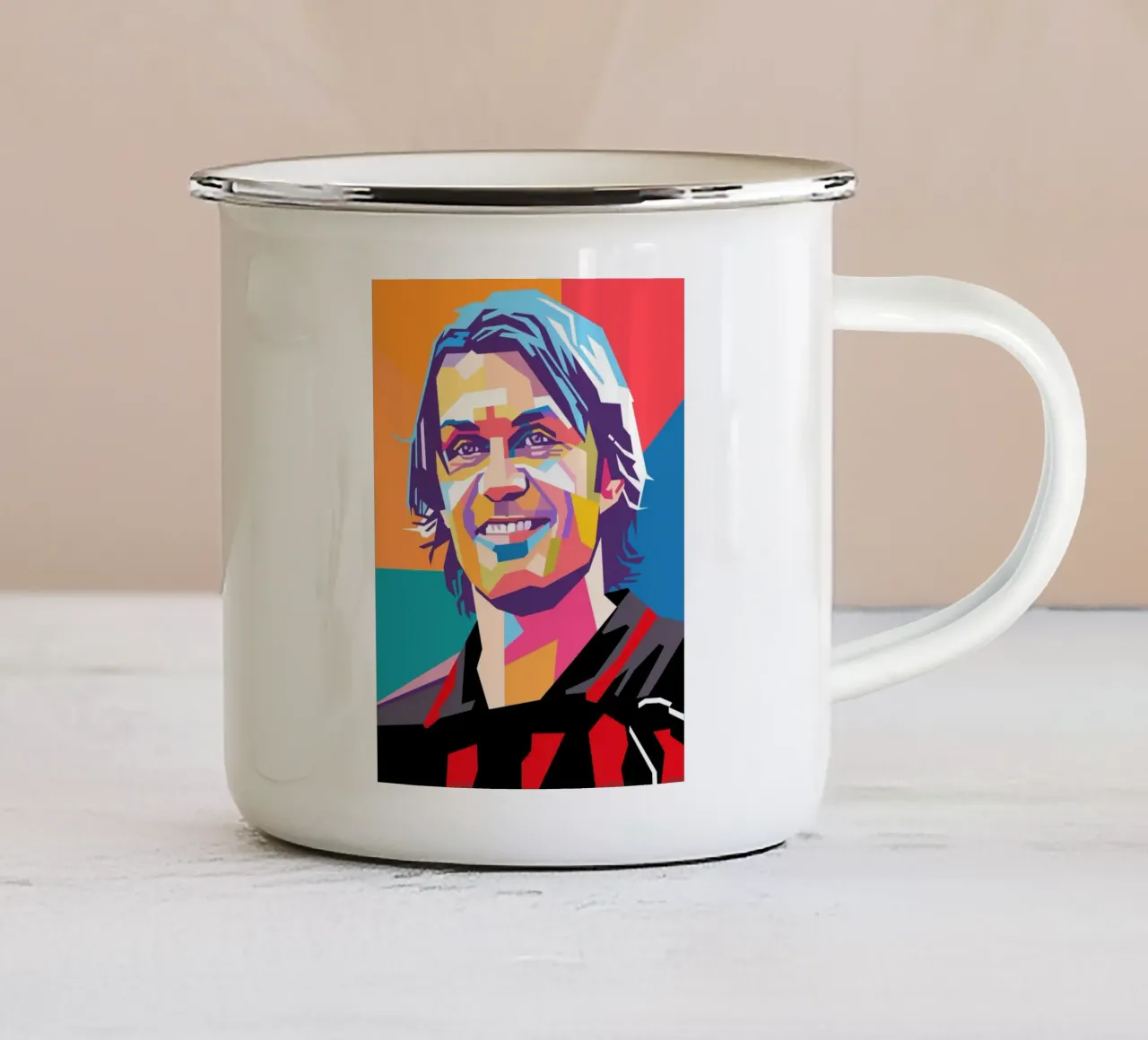 Paolo Maldini pop art portrait tazza in smalto da Hantamrata
