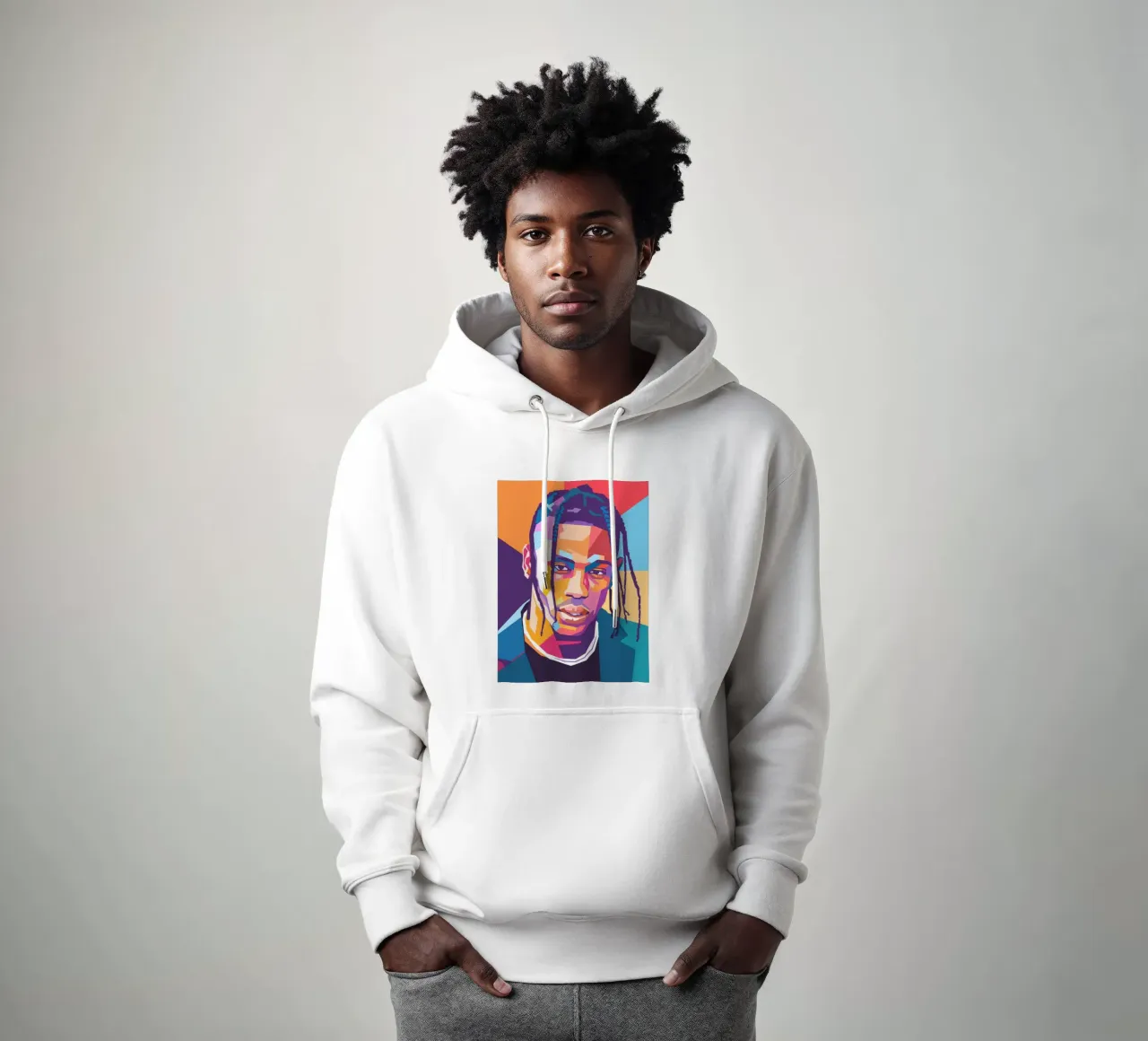 Ritratto pop art di Travis Scott felpa con cappuccio da Hantamrata