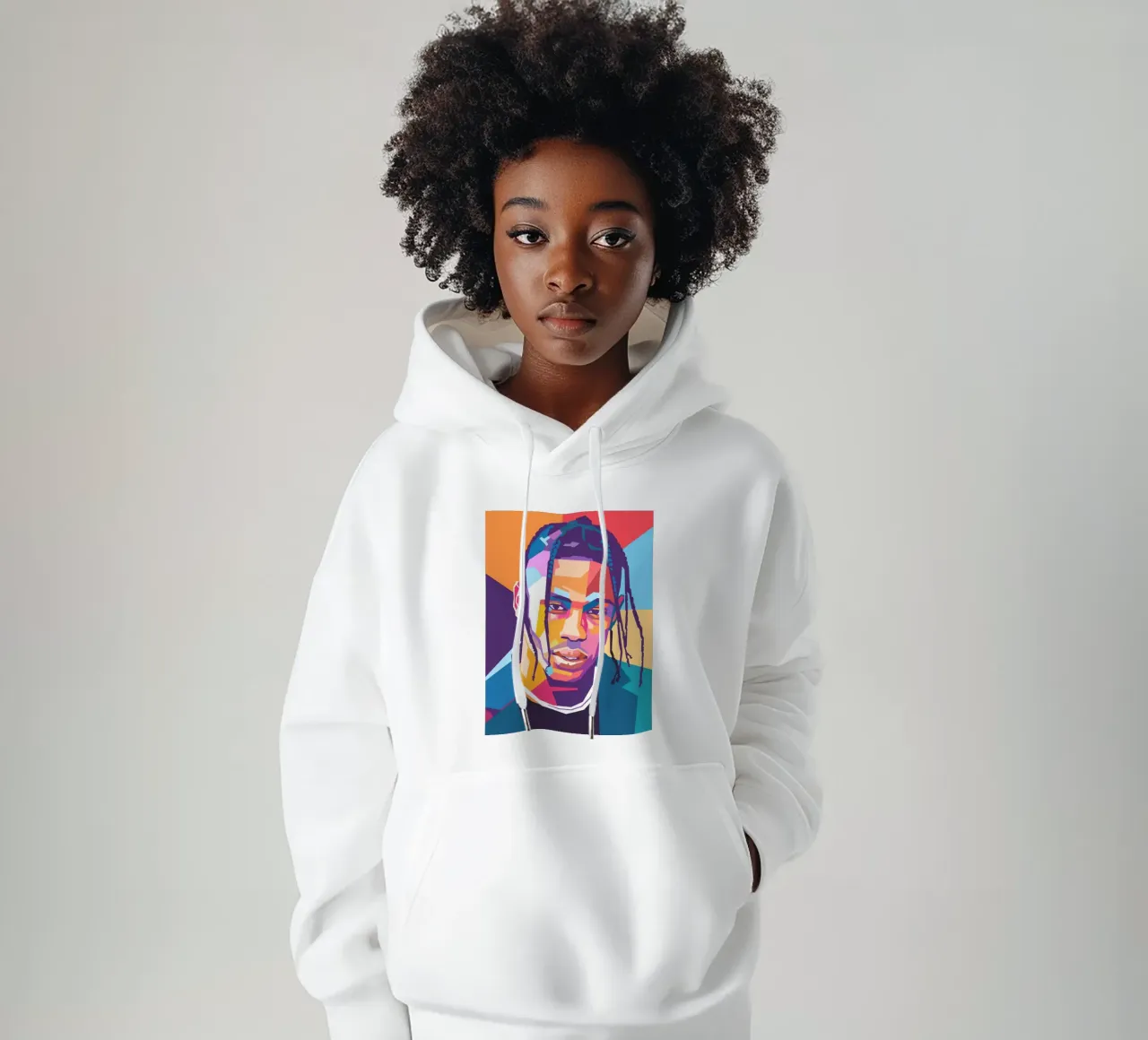 Ritratto pop art di Travis Scott felpa con cappuccio da Hantamrata