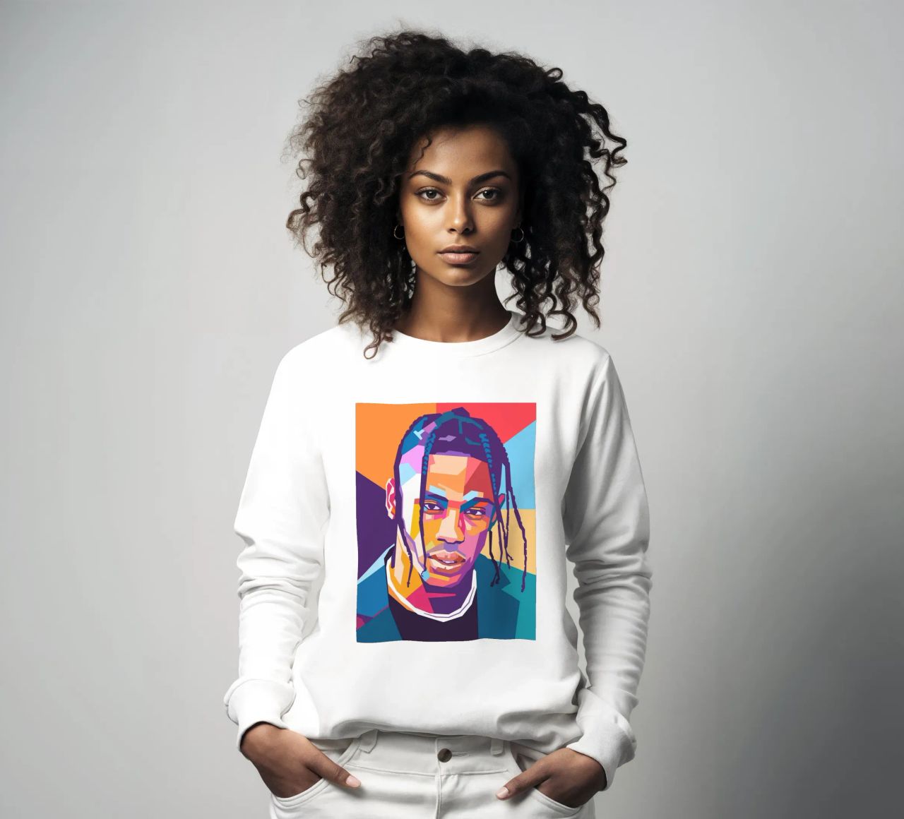 Ritratto pop art di Travis Scott felpa da Hantamrata