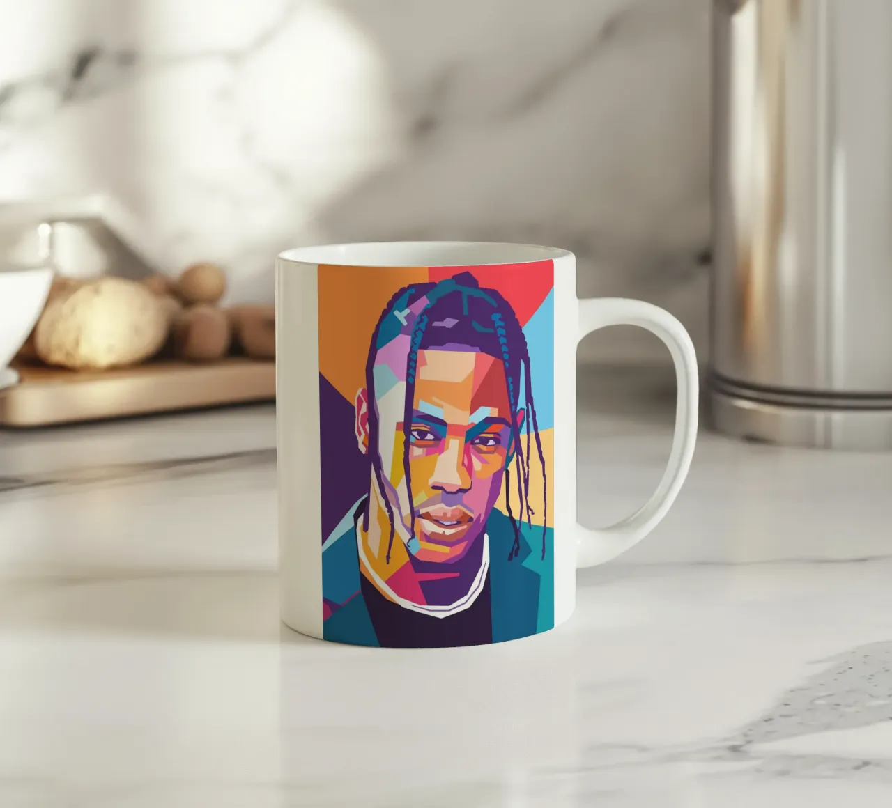 Ritratto pop art di Travis Scott tazza in ceramica da Hantamrata