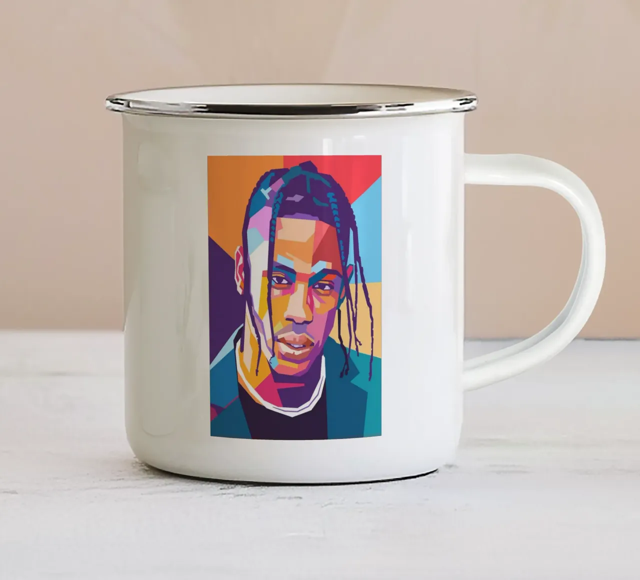 Travis Scott pop art portrait enamel mug by Hantamrata