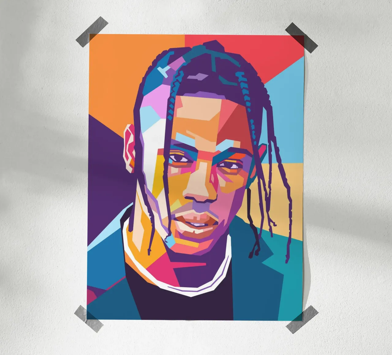 Ritratto pop art di Travis Scott poster con telaio in alluminio da Hantamrata