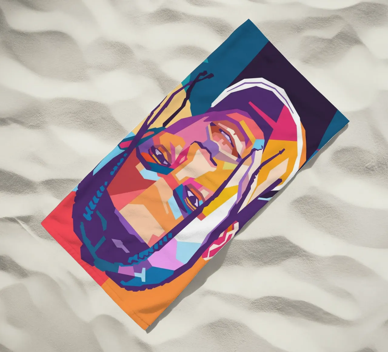 Ritratto pop art di Travis Scott telo mare da Hantamrata