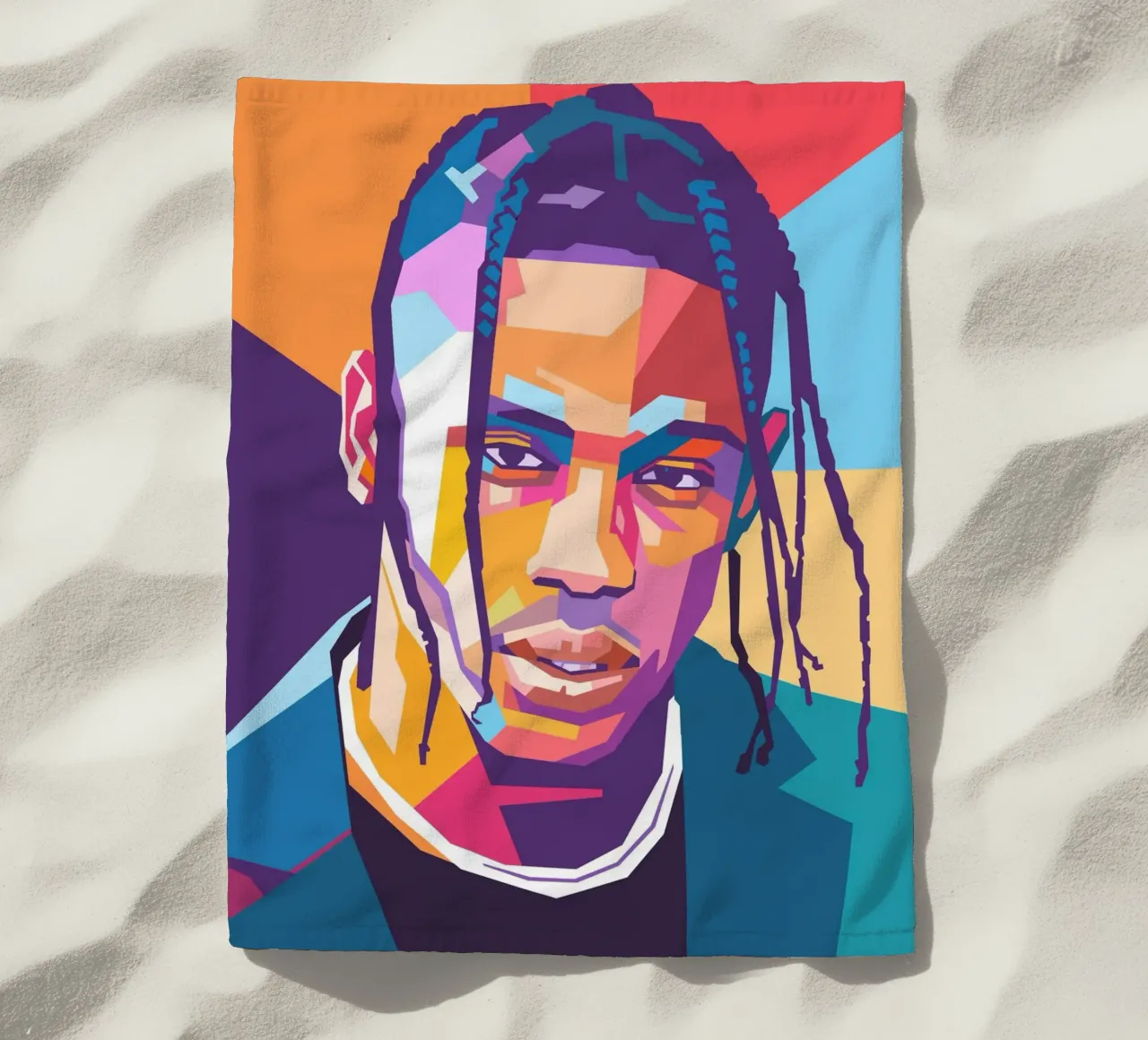 Ritratto pop art di Travis Scott telo mare da Hantamrata