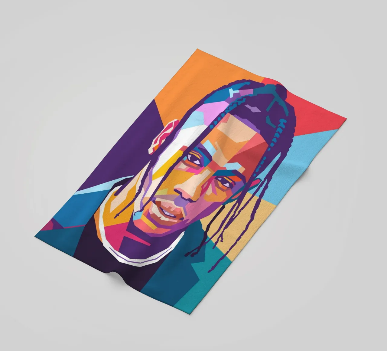 Ritratto pop art di Travis Scott telo mare da Hantamrata