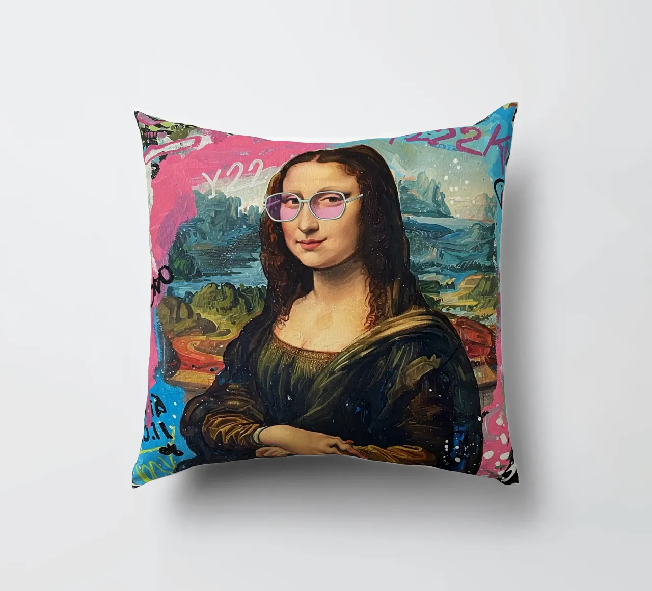 🎨✨ Monna Lisa Remix: Festeggia l'anno 2000 con i collage✨🎨🎨 cuscino da Eni Brandon