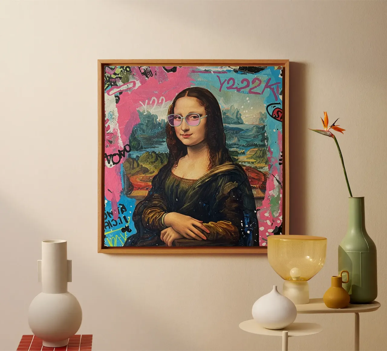 🎨✨ Monna Lisa Remix: Festeggia l'anno 2000 con i collage✨🎨🎨 tela con Cornice a cassetta da Eni Brandon