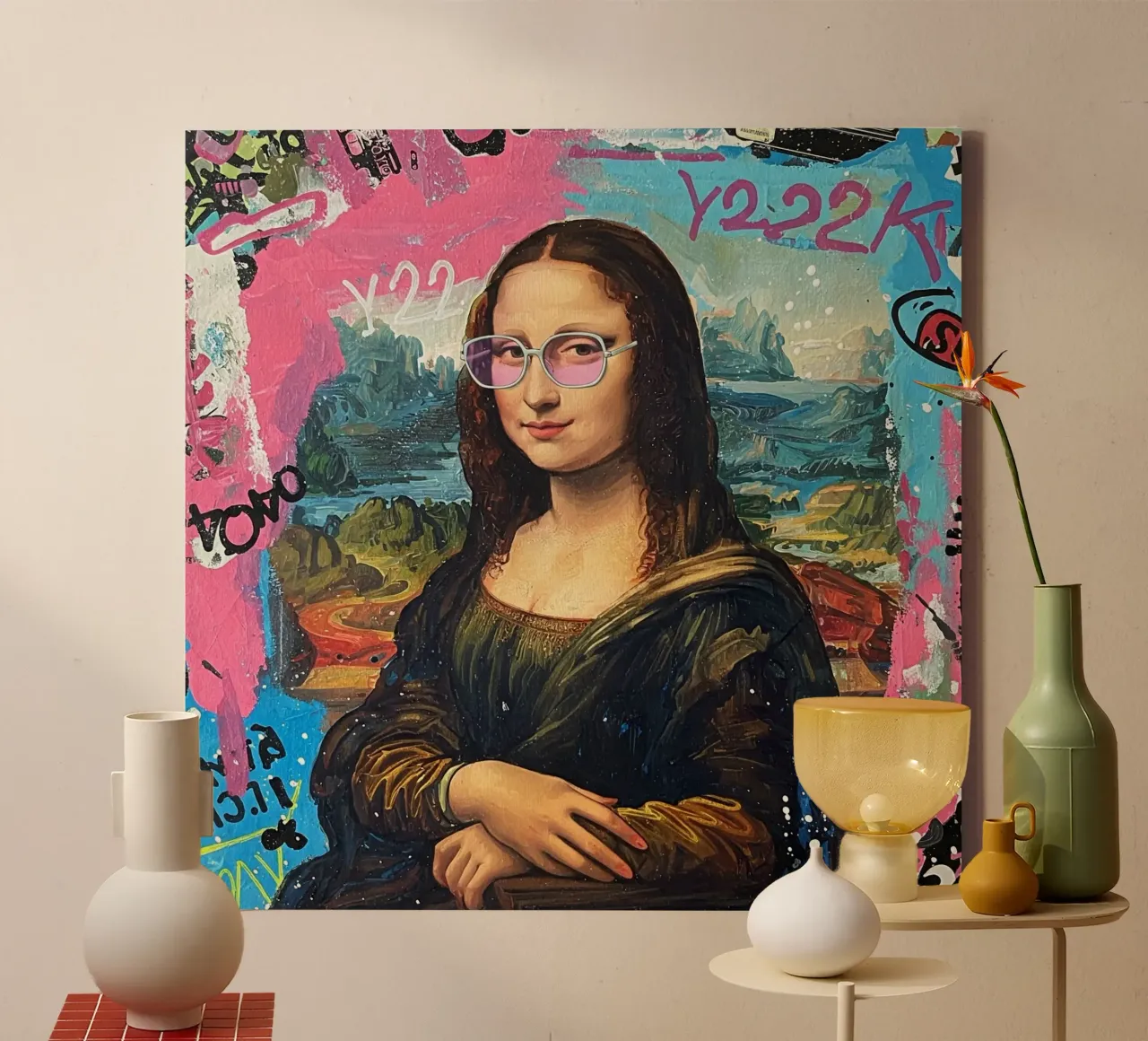 🎨✨ Monna Lisa Remix: Festeggia l'anno 2000 con i collage✨🎨🎨 tela con Cornice a cassetta da Eni Brandon