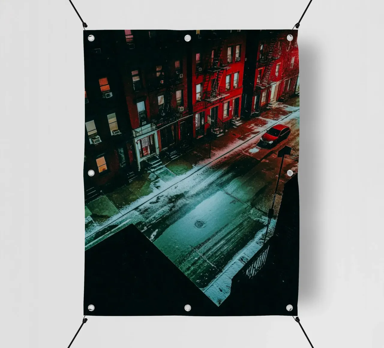 New York, solitaria di notte nella neve telo in pvc da By Night