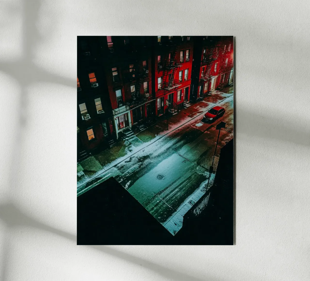 New York, solitaria di notte nella neve alluminio dibond da By Night