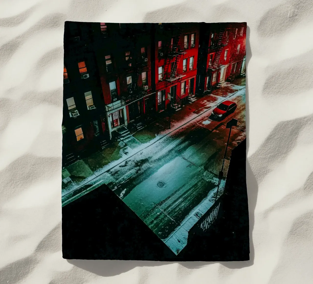 New York, solitaria di notte nella neve telo mare da By Night