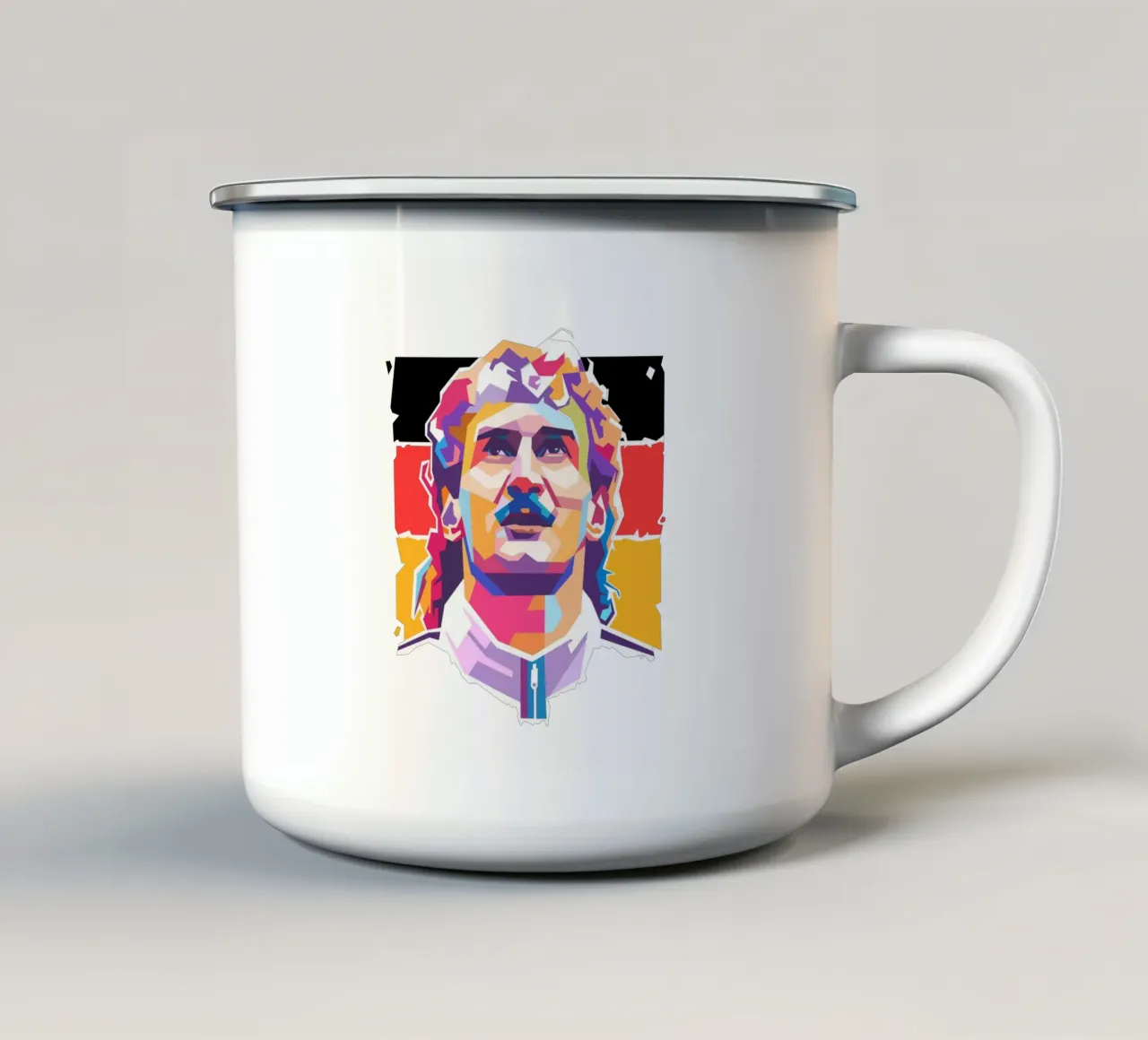 Ritratto pop art di Rudy Voler tazza in smalto da Hantamrata