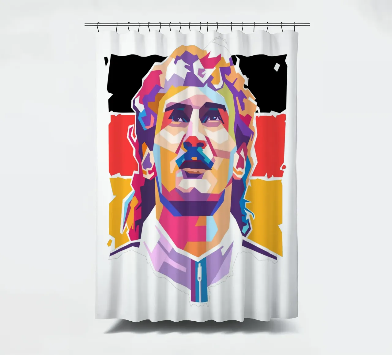 Rudy Voler pop art portrait shower curtain by Hantamrata