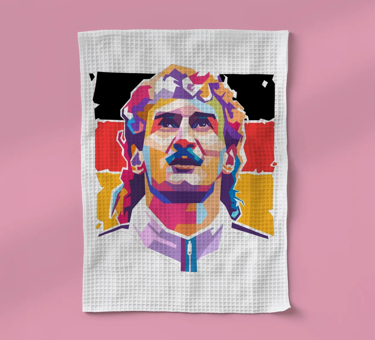 Ritratto pop art di Rudy Voler canovaccio da cucina da Hantamrata