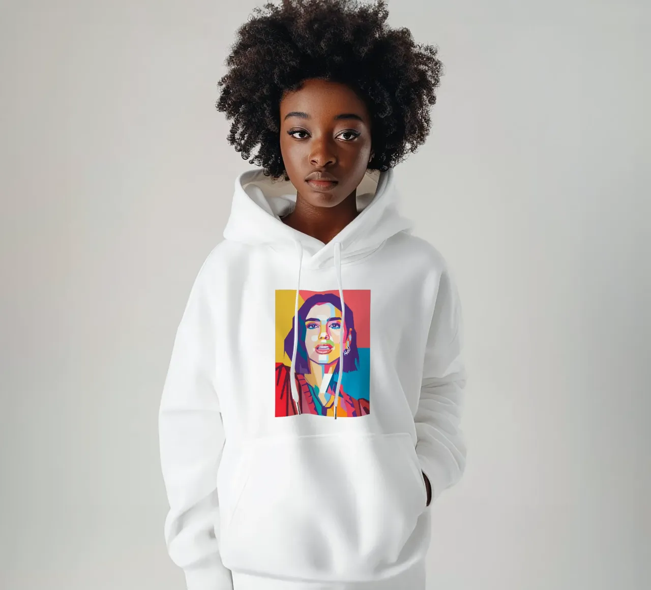 Ritratto pop art di Dua Lipa felpa con cappuccio da Hantamrata