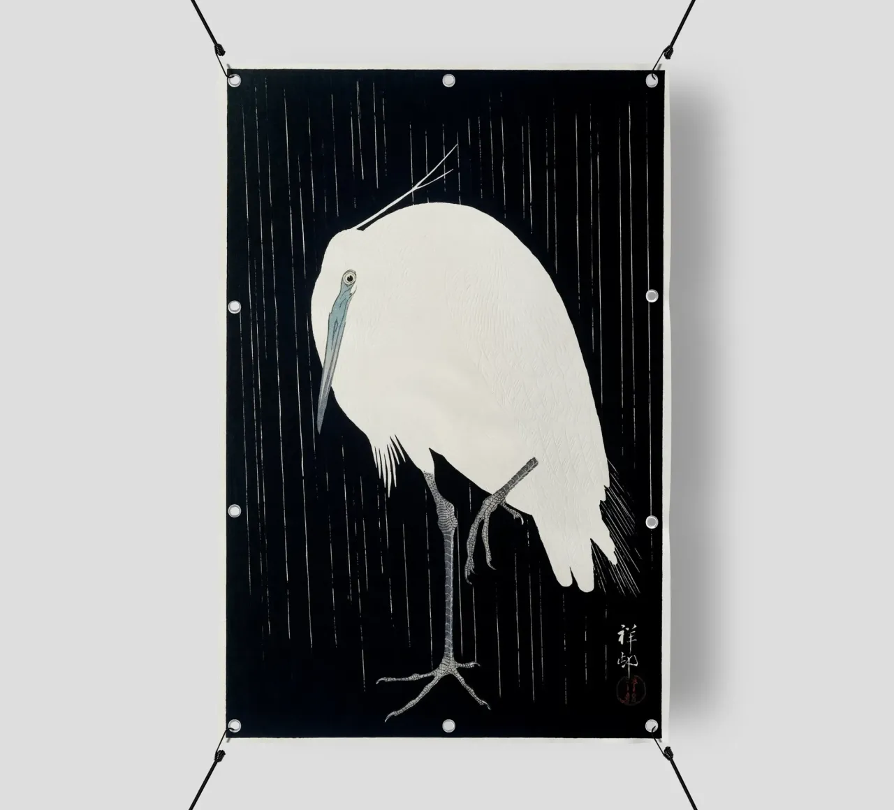 Ohara Koson - Egretta nella pioggia telo in pvc da Old Masters