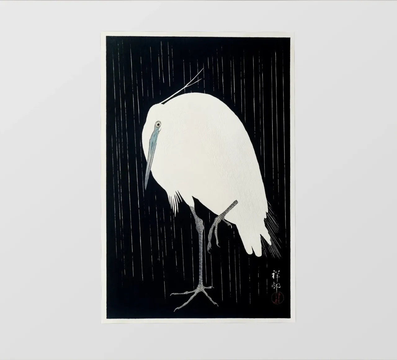 Ohara Koson - Egretta nella pioggia telo in pvc da Old Masters