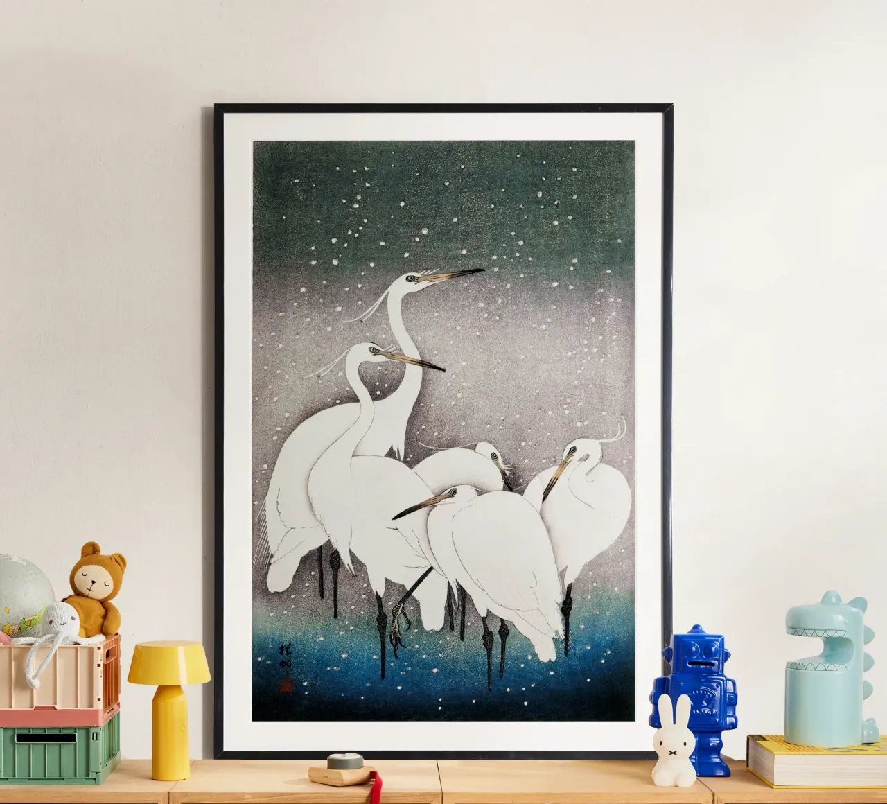 Ohara Koson - Groupe d'aigrettes poster avec cadre en aluminium de Old Masters