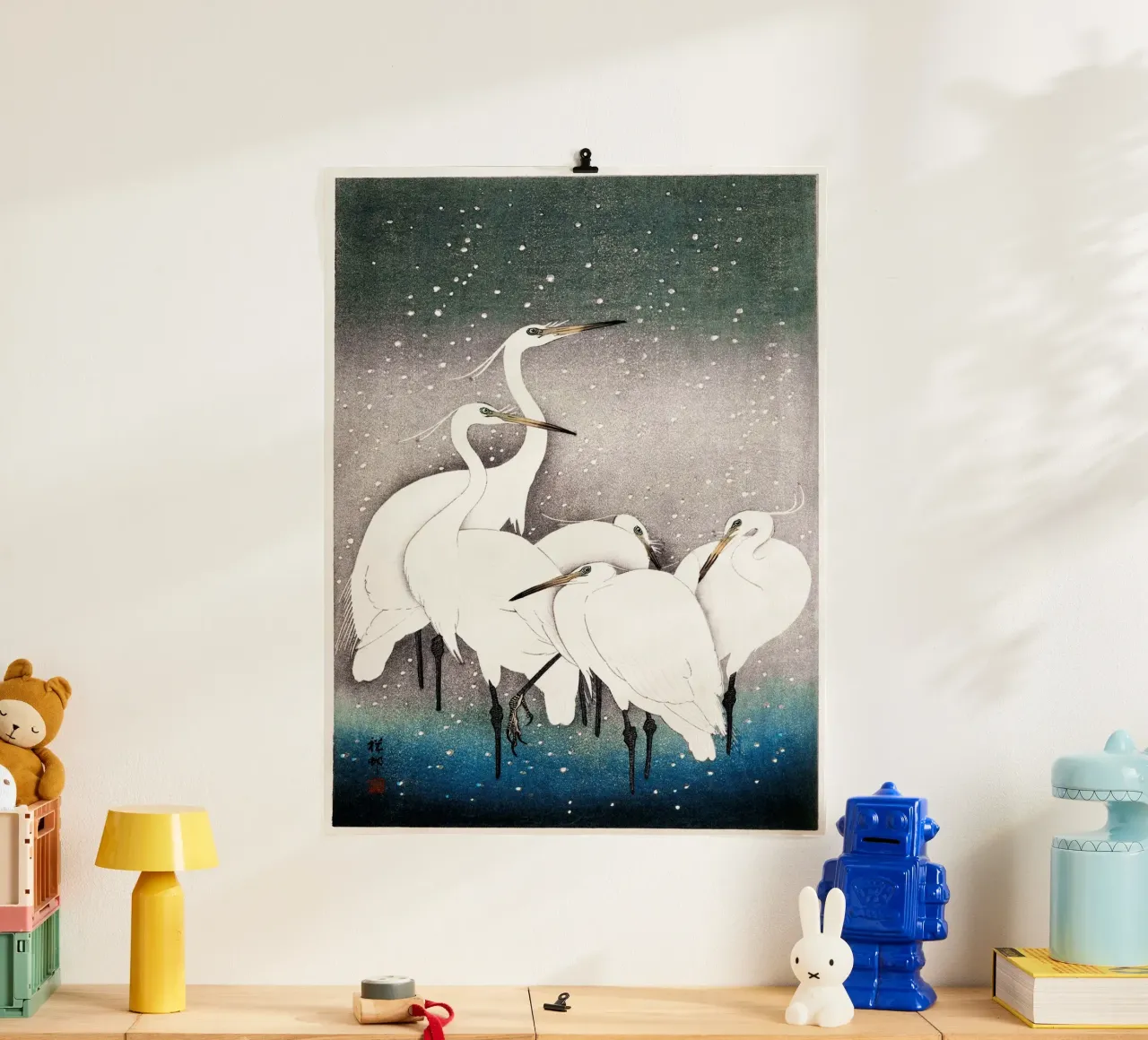 Ohara Koson - Groupe d'aigrettes poster avec cadre en aluminium de Old Masters