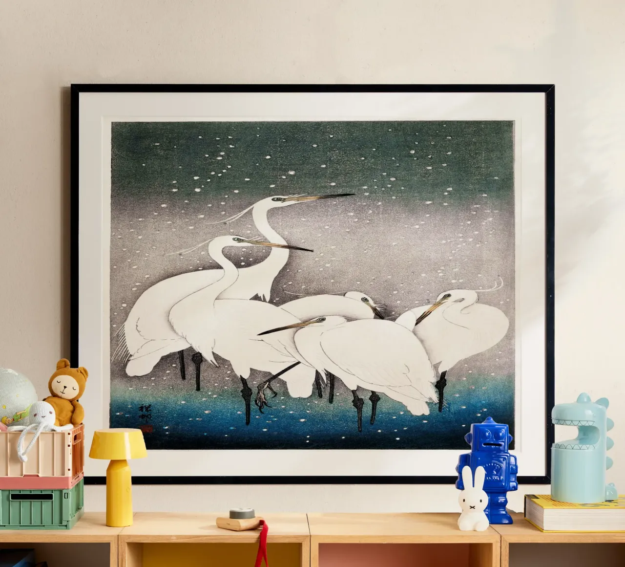 Ohara Koson - Groupe d'aigrettes poster avec cadre en aluminium de Old Masters