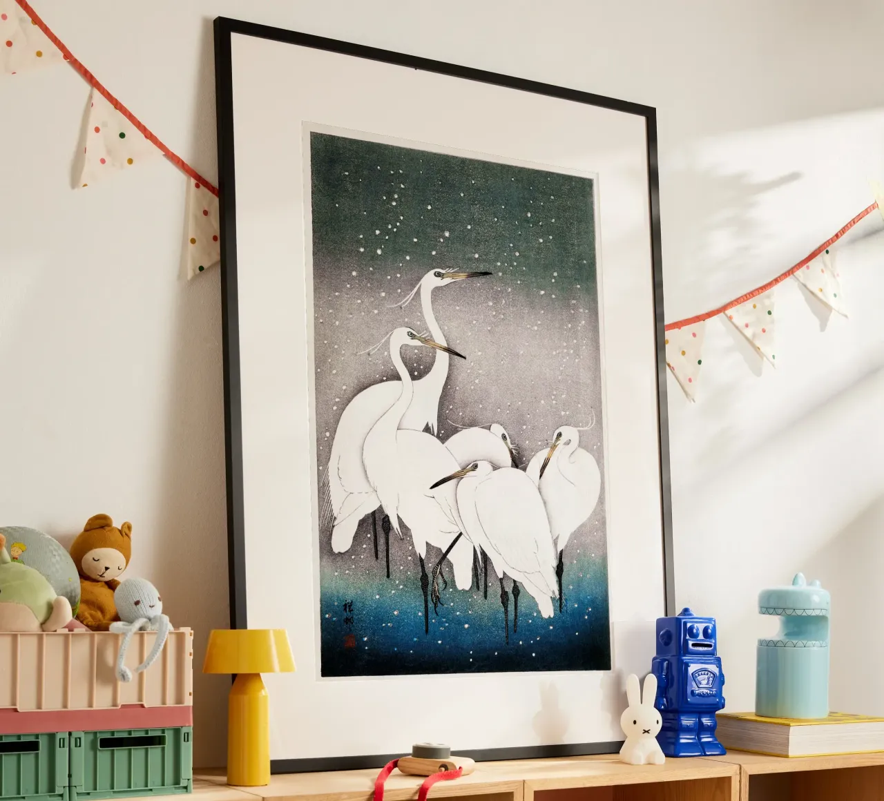 Ohara Koson - Groupe d'aigrettes poster avec cadre en aluminium de Old Masters