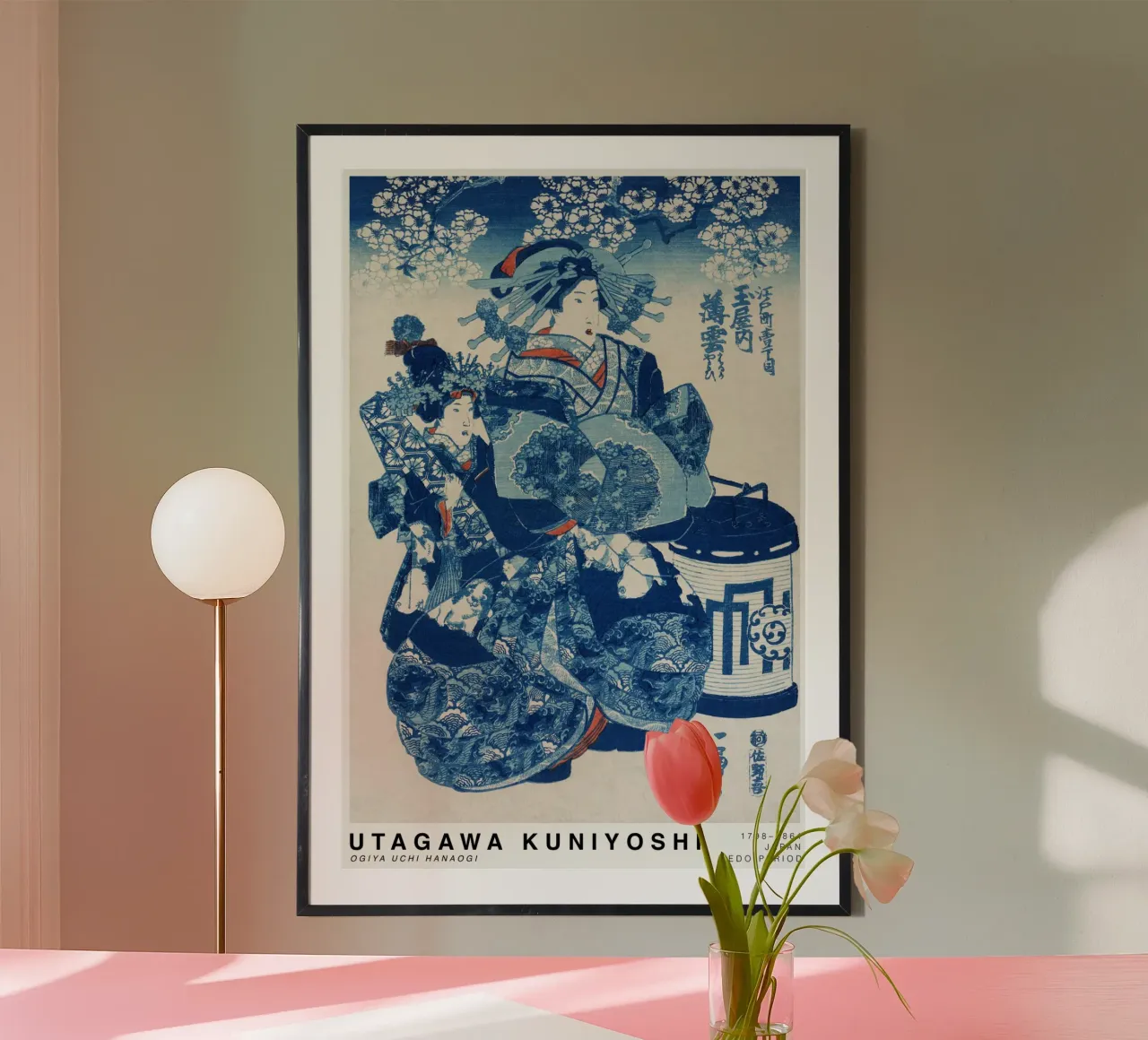 Kuniyoshi - Ogiya uchi Hanaogi 02 poster con marco de madera de Old Masters