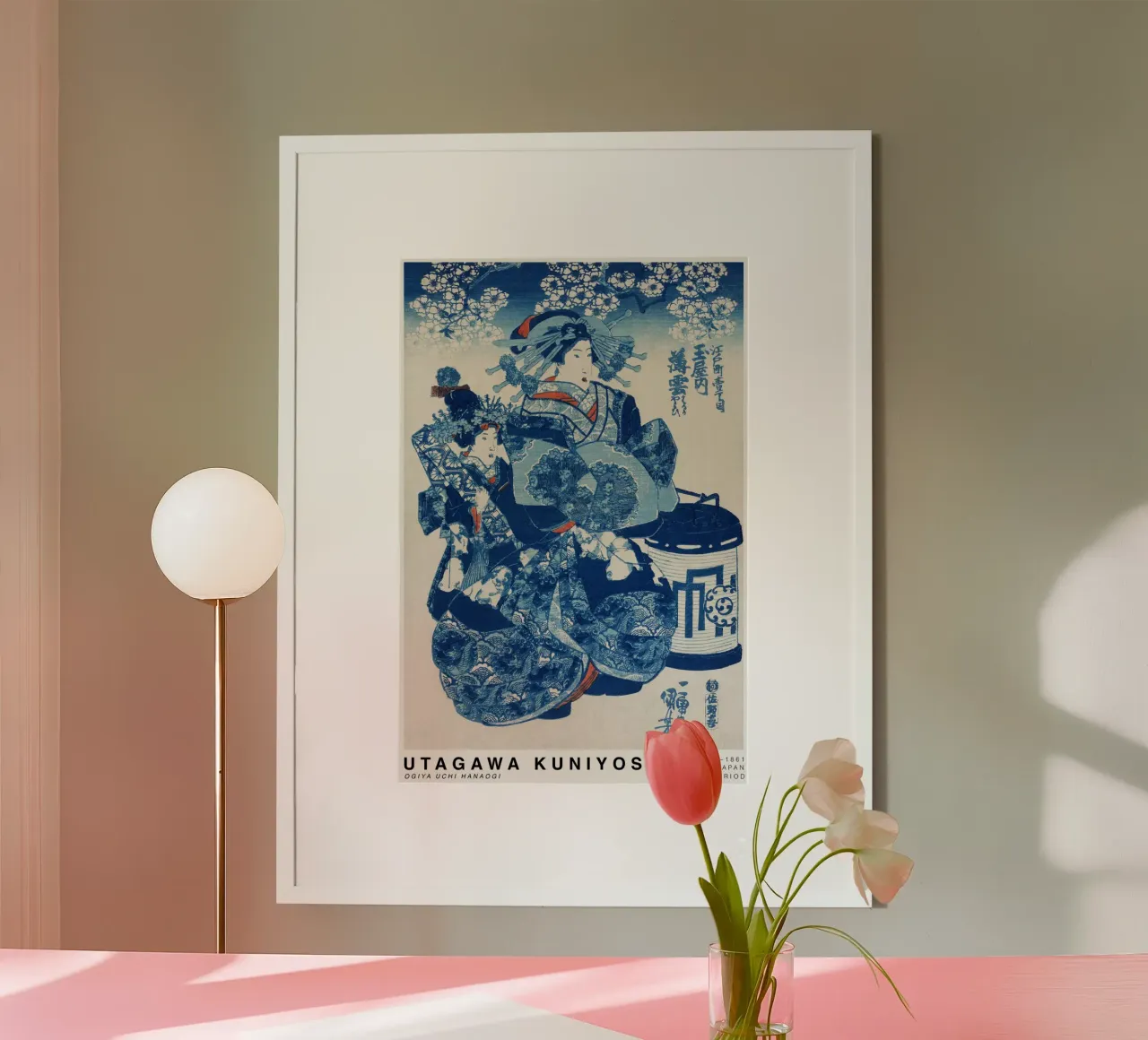 Kuniyoshi - Ogiya uchi Hanaogi 02 poster con marco de madera de Old Masters