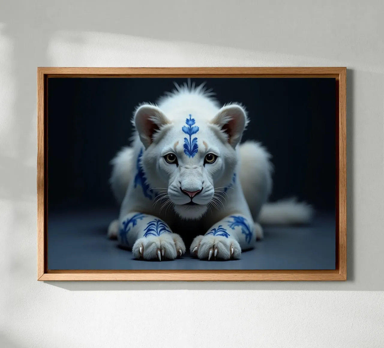 Striking Portrait of Delft Blue Baby Lion alu-dibond by Hai Maivory