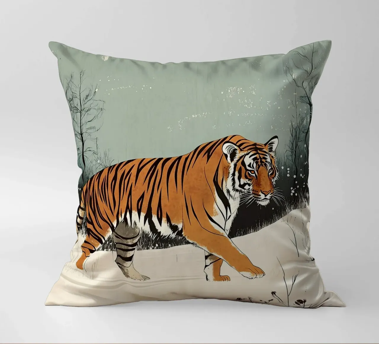 Tigre nella neve cuscino da Nikis Art Studio