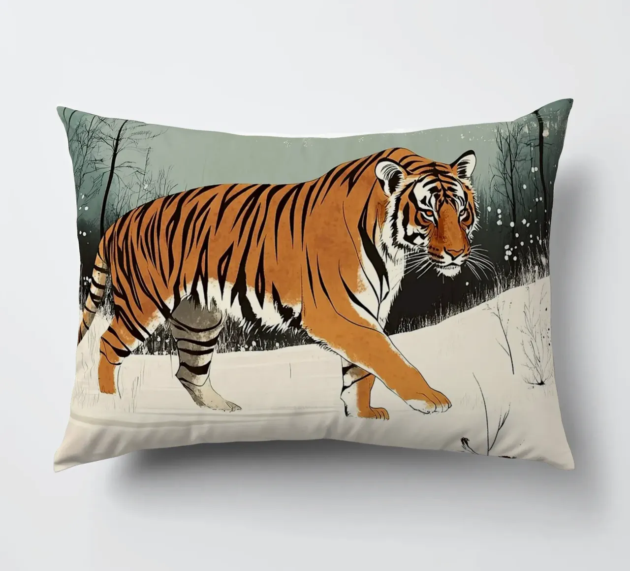 Tigre nella neve cuscino da Nikis Art Studio