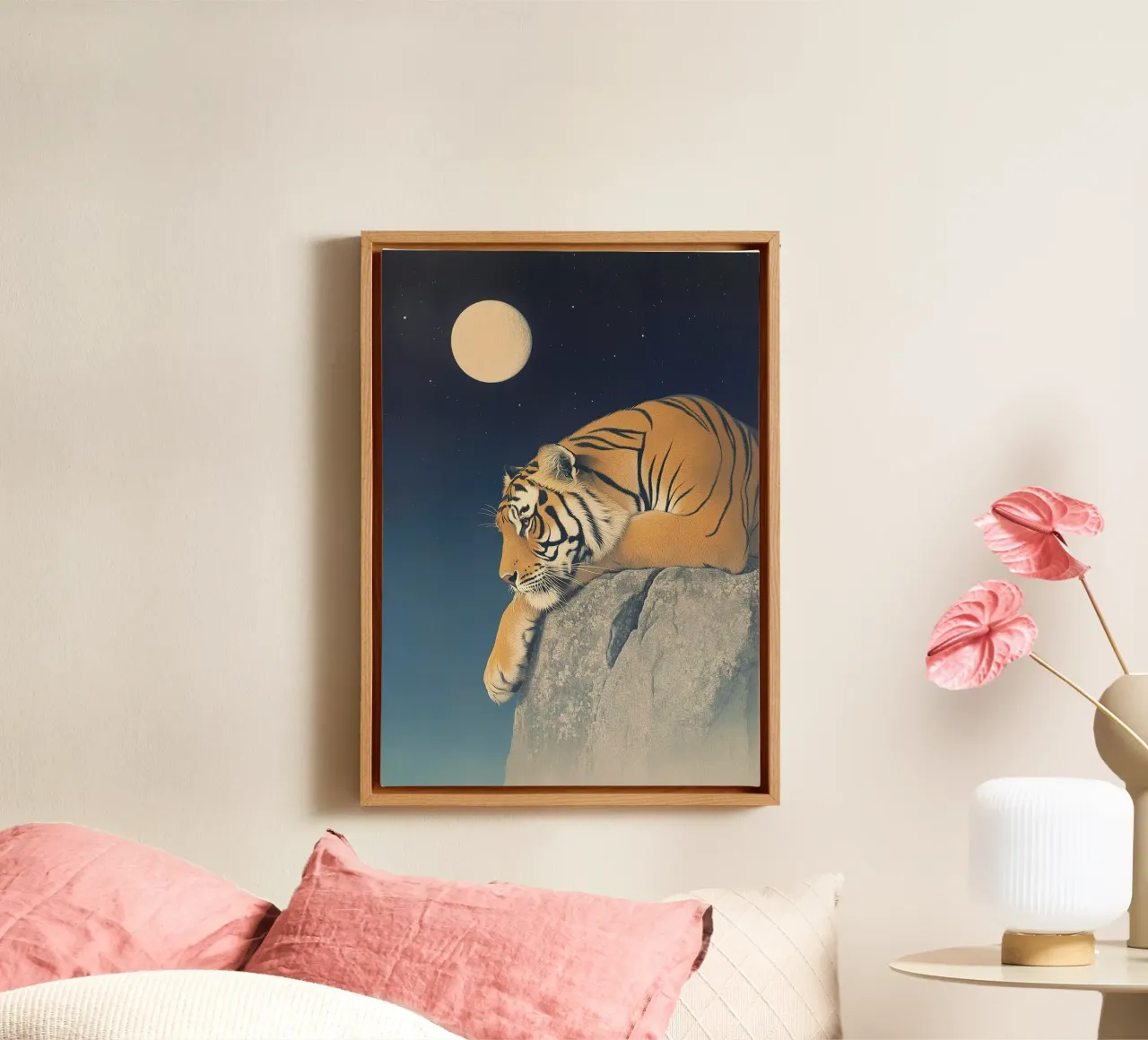 Tigers under the moon canvas with Floater frame by Nikis Art Studio