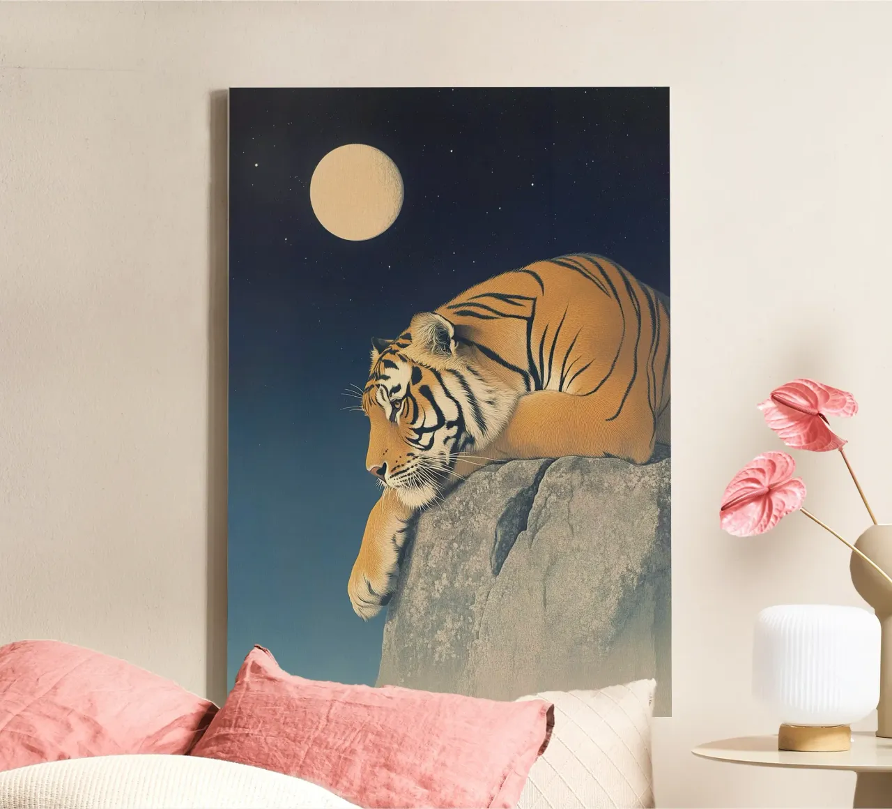 Tigers under the moon canvas with Floater frame by Nikis Art Studio