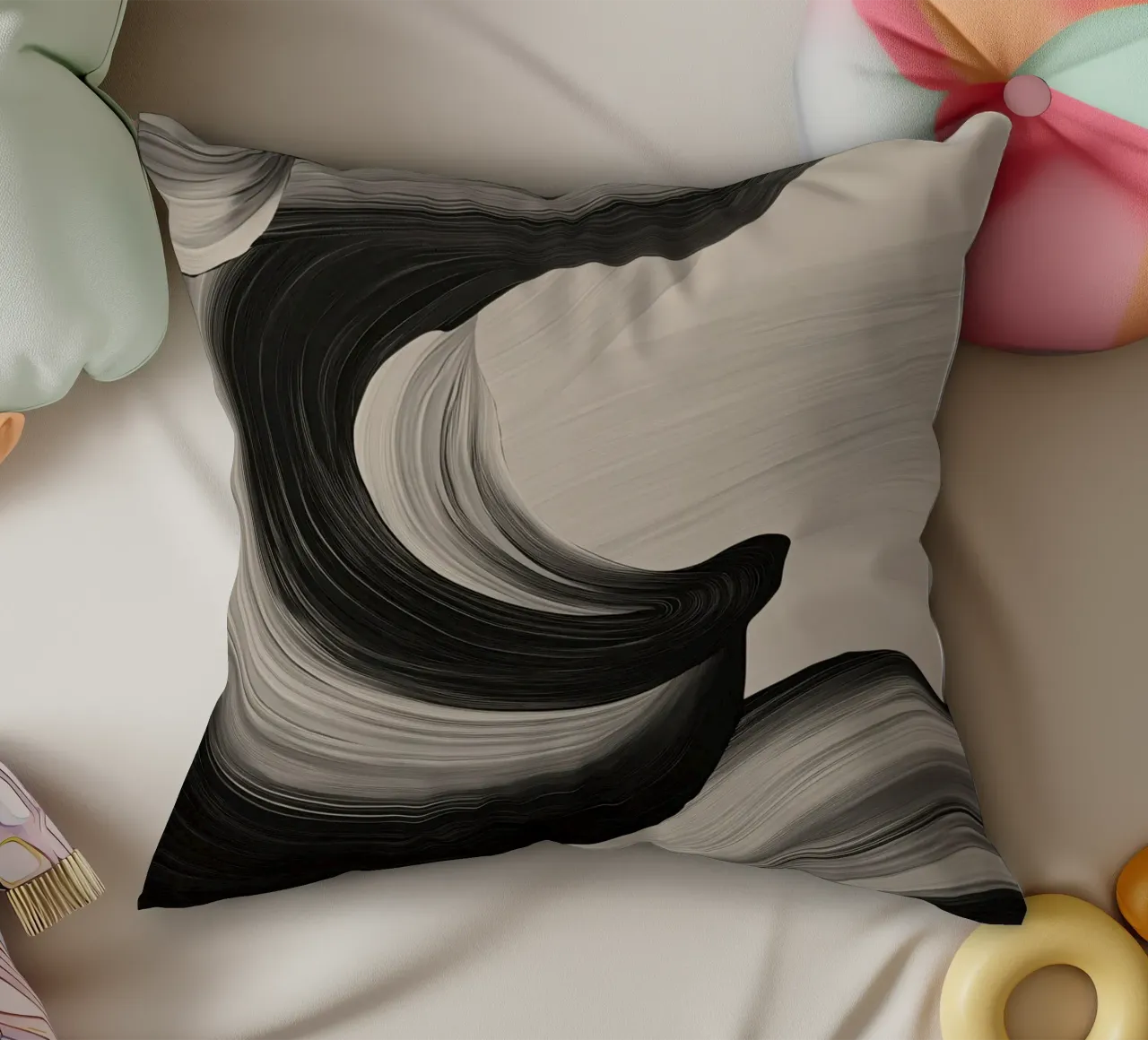 Arte monocromatica a vortice cuscino da Melloi Art Print