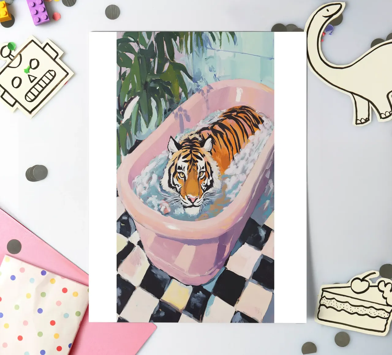 La tigre in bagno foglio adesivo da Nikis Art Studio
