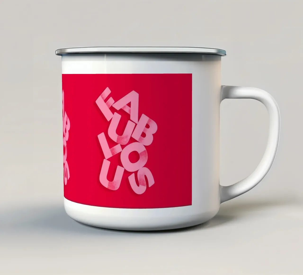 Favolosa tipografia rosa su sfondo rosso tazza in smalto da showmemars
