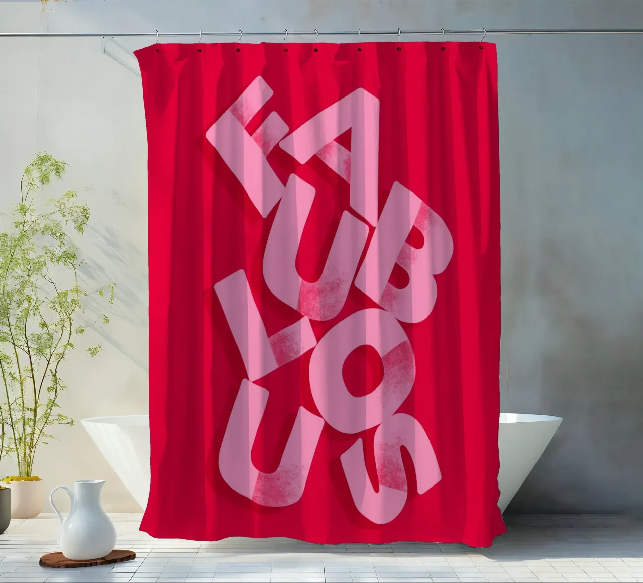 Fabulous Pink Typography on Red Background shower curtain by showmemars