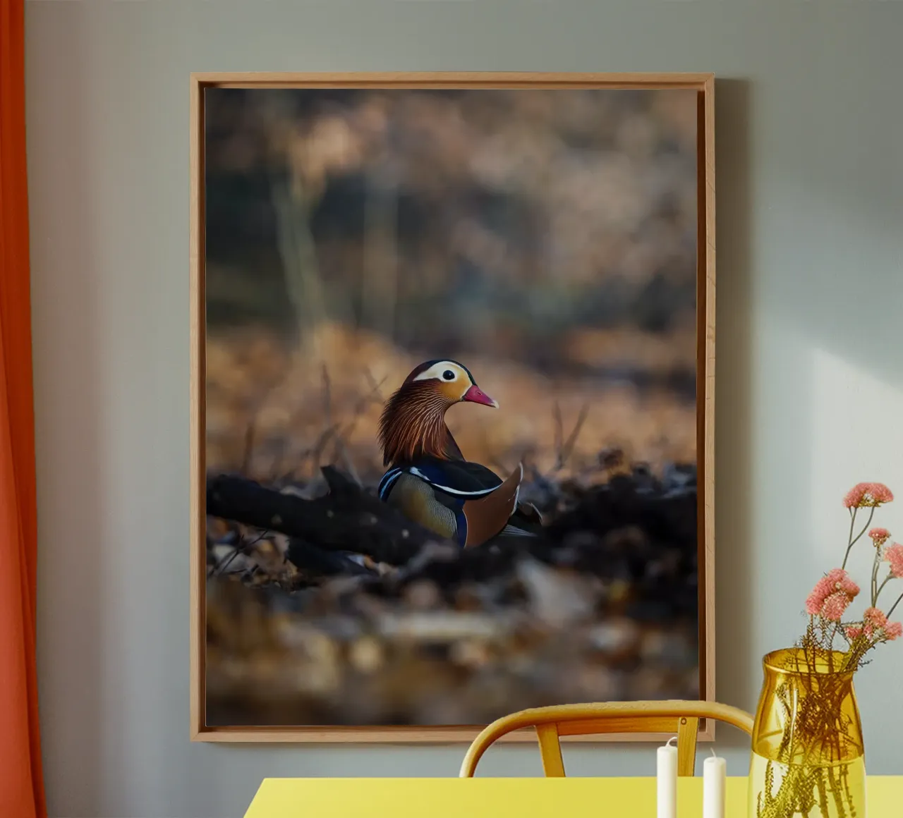 Mandarijneend canvas met Baklijst van Tom's Wildlife