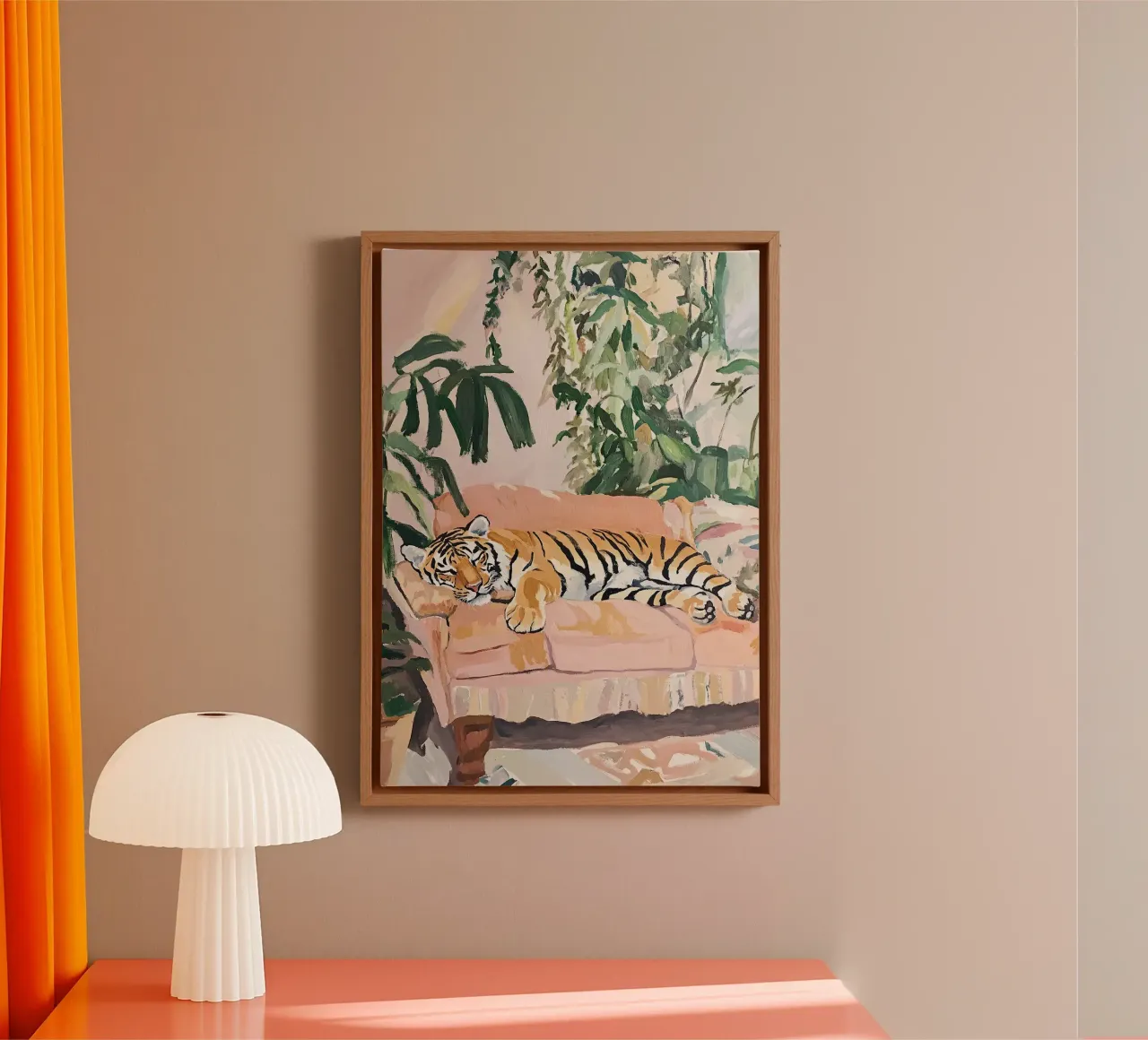 Een tijger slaapt canvas met Baklijst van Nikis Art Studio