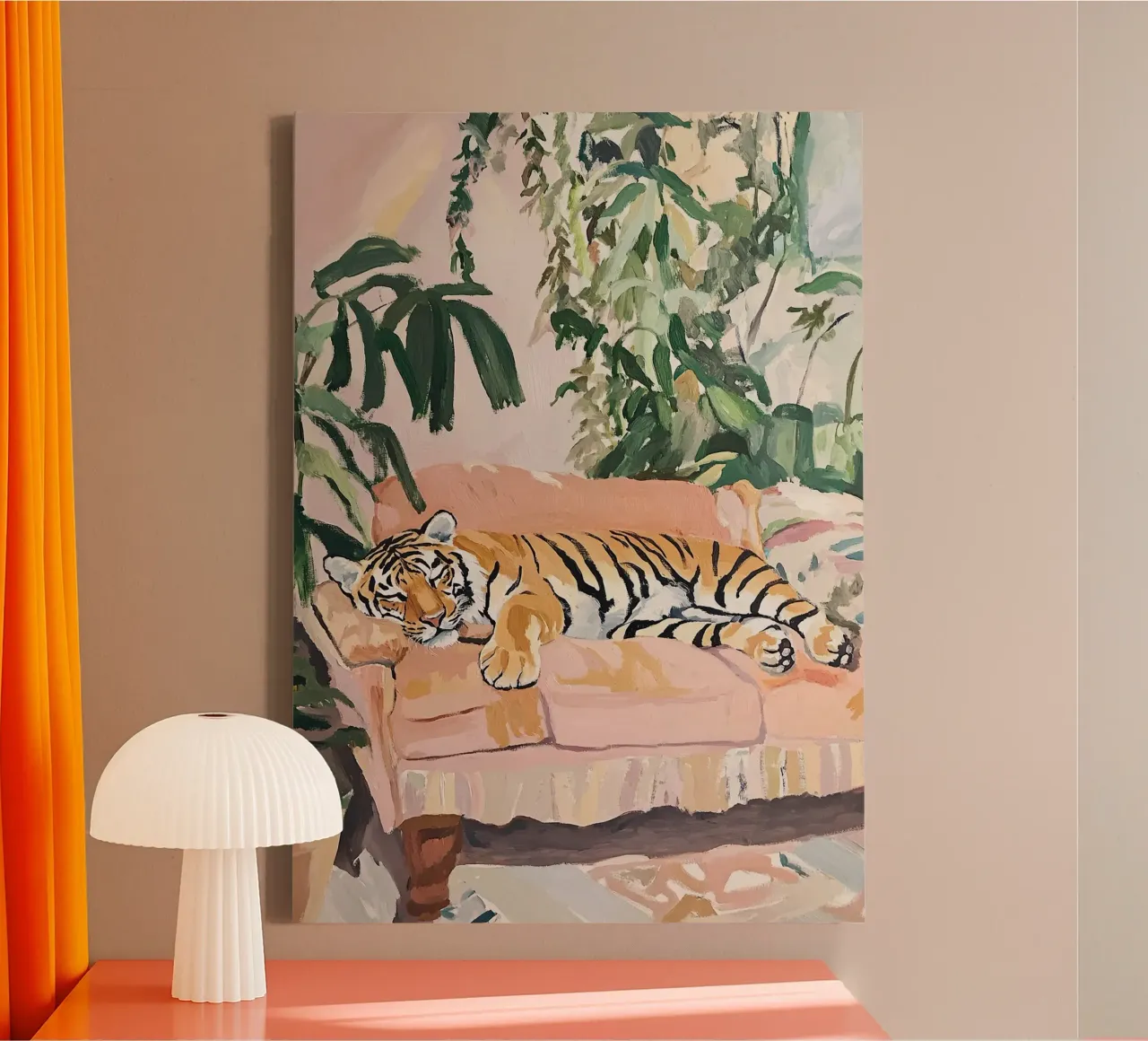 Een tijger slaapt canvas met Baklijst van Nikis Art Studio