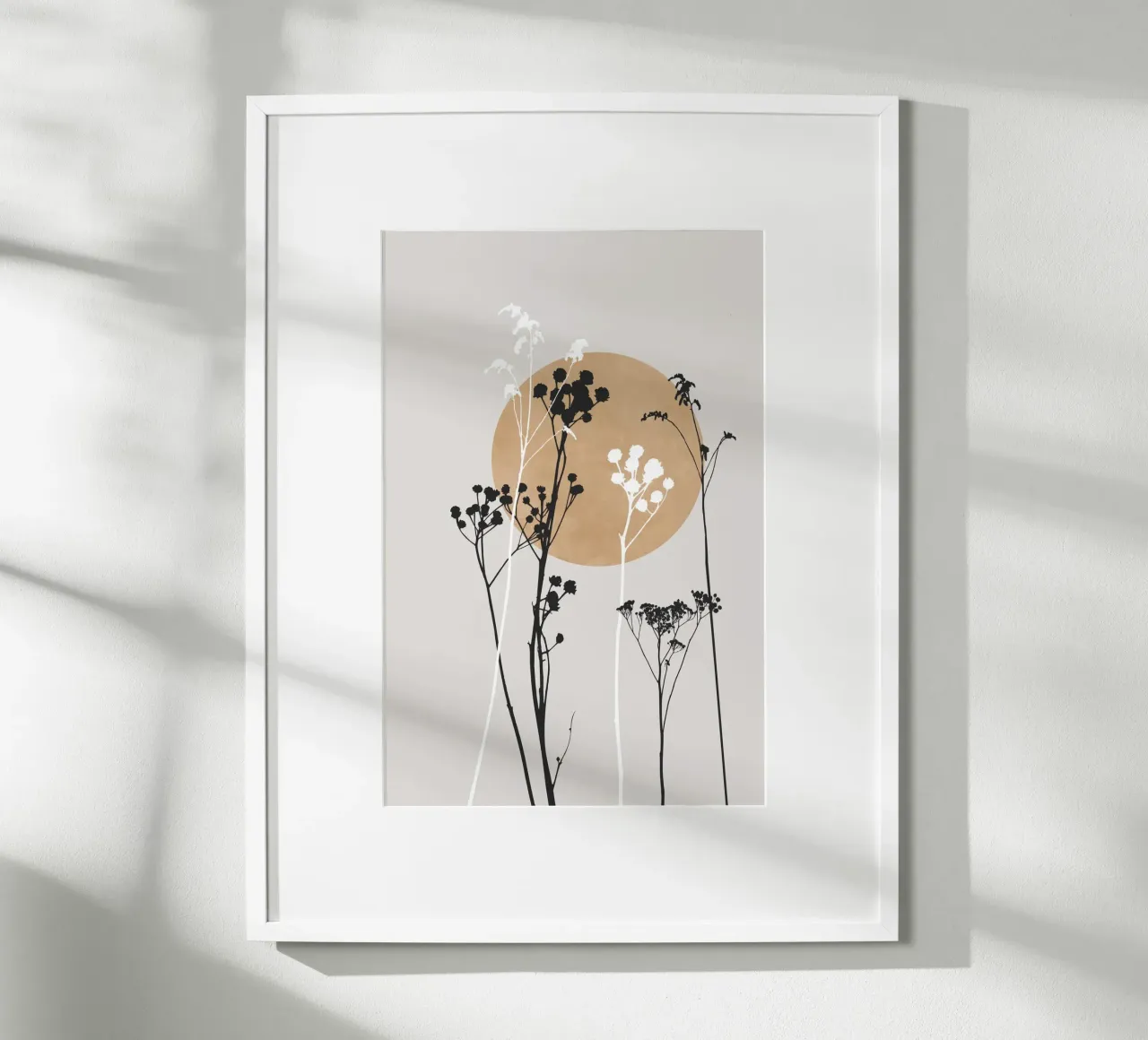 Bloemen zonsondergang poster con telaio in legno da studiopicaprints