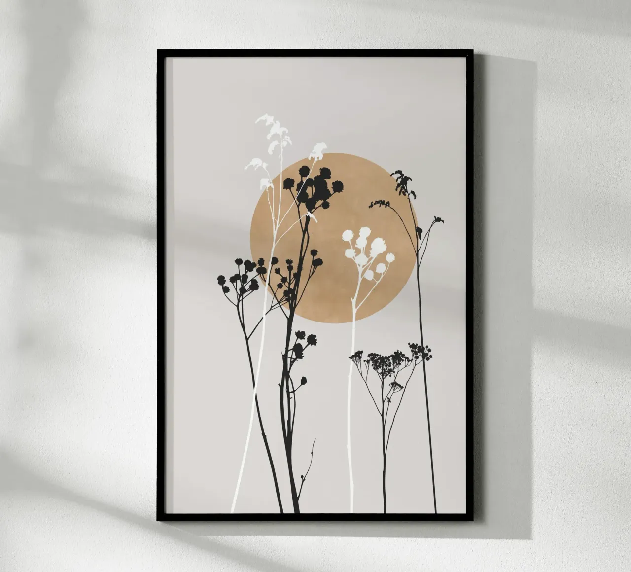 Bloemen zonsondergang poster con telaio in legno da studiopicaprints