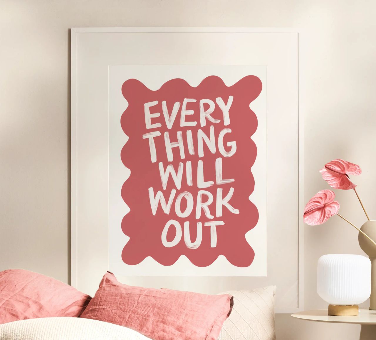 Alles wird gut, moderne Pastell-Himbeer-Typografie Poster von THE MOTIVATED TYPE