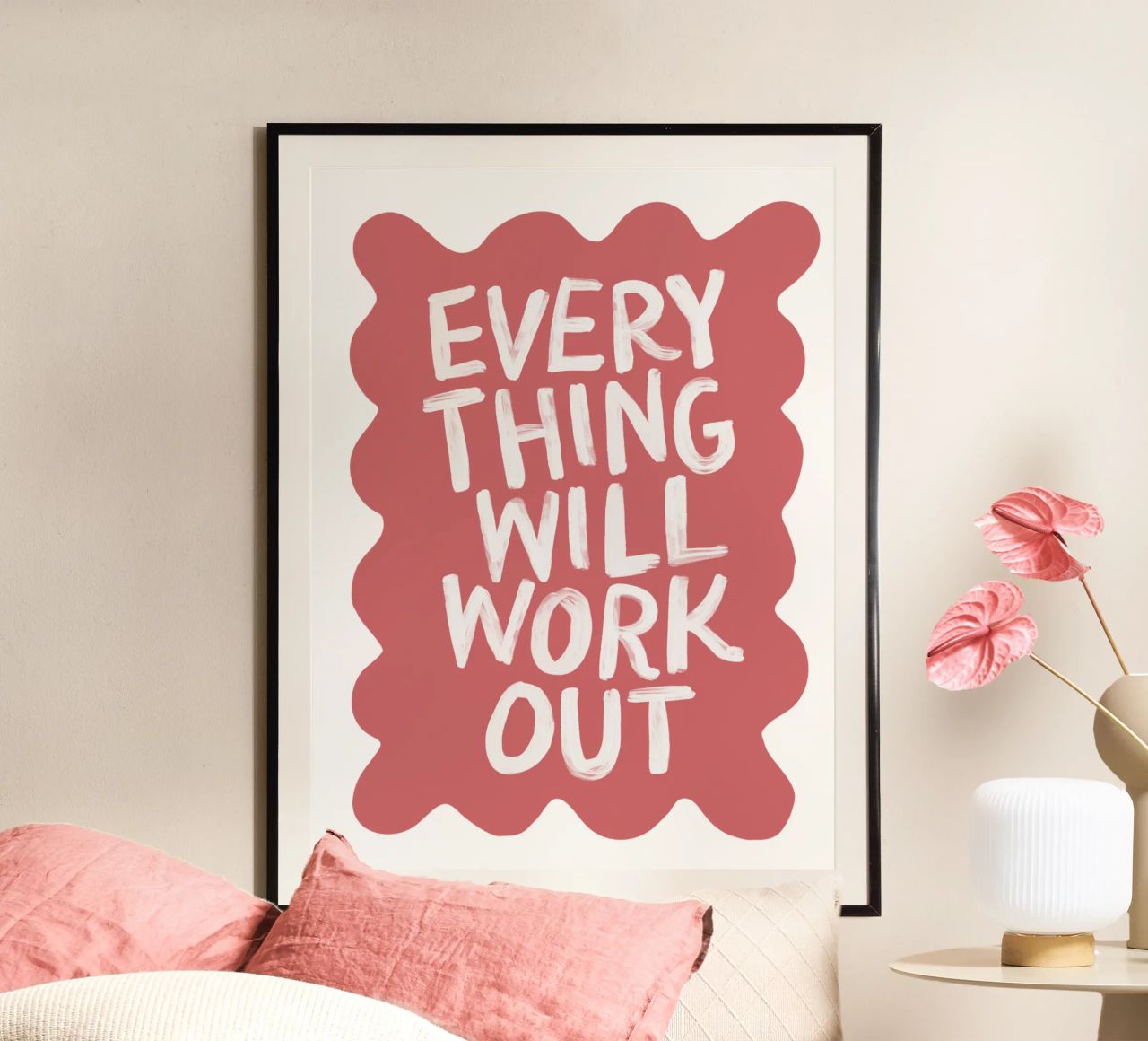 Alles wird gut, moderne Pastell-Himbeer-Typografie Poster von THE MOTIVATED TYPE