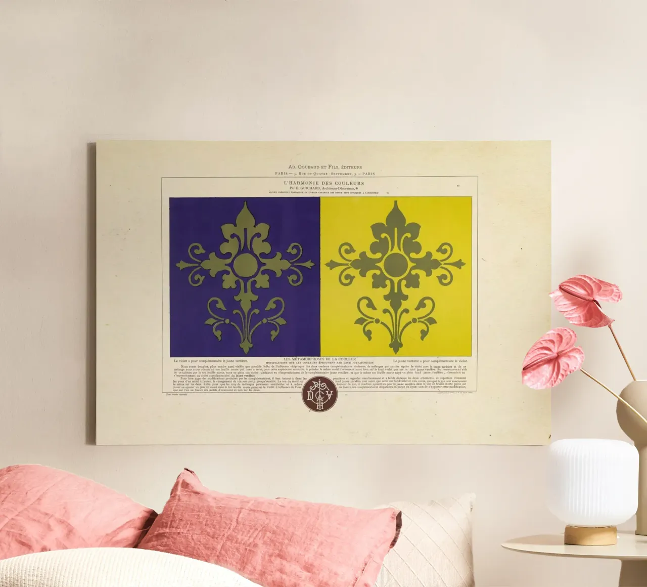 Complementary Colours Purple and Yellow, L'harmonie des couleurs, 1815 - Édouard Guichard tela con Cornice a cassetta da Artokoloro Quint Lox Ltd